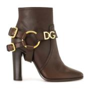 Stijlvolle Leren Enkellaarzen Dolce & Gabbana , Brown , Dames