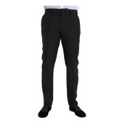 Zwarte Wol Slim Fit Pantalon Dolce & Gabbana , Black , Heren
