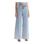 Wijde Pijp Strass Versierde Jeans Self Portrait , Blue , Dames