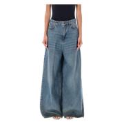 Hoge Taille Wijde Pijp Olieblauwe Jeans Haikure , Blue , Dames