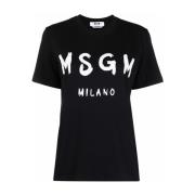 Zwart Logo Print Ronde Hals T-shirt Msgm , Black , Dames