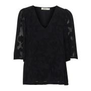 Bloemen V-hals Top Zwart Soaked in Luxury , Black , Dames