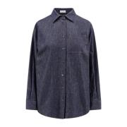 Blauwe Shirt met Monili Detail Brunello Cucinelli , Blue , Dames