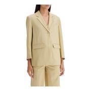 Gestreepte Boxy Blazer met Gewatteerde Schouders Ganni , Beige , Dames