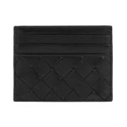 Zwart Leren Creditcardhouder Portemonnee Bottega Veneta , Black , Dame...