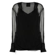 Zwarte Zijden Chiffon Wrap Blouse Givenchy , Black , Dames