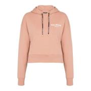 Cropped Sweatshirt met Flocked Logo Balmain , Pink , Dames