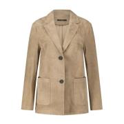 Lang Lamsvacht Velours Blazer Windsor , Brown , Dames