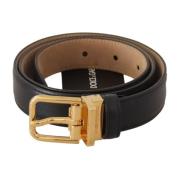 Elegante zwarte leren riem met gegraveerde metalen gesp Dolce & Gabban...