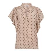 Ruches Top Blouse met Glitterdetails Co'Couture , Beige , Dames