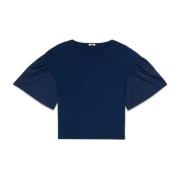 Organisch Katoenen T-Shirt met Popeline Mouwen Oltre , Blue , Dames