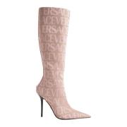 Roze Stof en Leren Stiletto Laarzen Versace , Pink , Dames