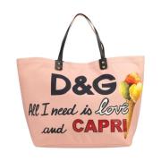 Roze Katoenen Shopper met Kalfsleren Accenten Dolce & Gabbana , Multic...