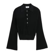 Doorschijnende Polo Jumper met Wijd Uitlopende Mouwen Soulland , Black...