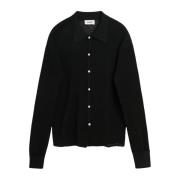 Geribbeld LS Polo Shirt Soulland , Black , Dames