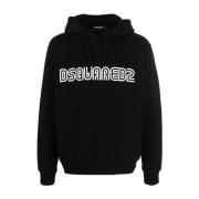 Zwarte Logo-Print Katoenen Hoodie Sweater Dsquared2 , Black , Heren