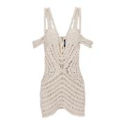 Korte opengewerkte macramé jurk Balmain , Beige , Dames