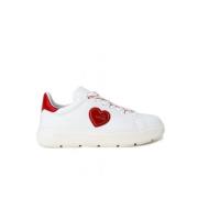 Witte Leren Sneakers met Rood Metalen Logo Love Moschino , White , Dam...