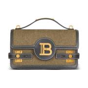 B-Buzz Schouder 24 lederen en canvas tas Balmain , Green , Dames