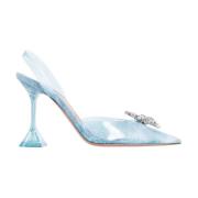 Kristallen Broche Denim Slingback Hakken Amina Muaddi , Blue , Dames