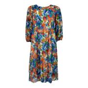 Blauwe Bloem Jurk Dieppe.Es24 Stijl 2-Biz , Multicolor , Dames