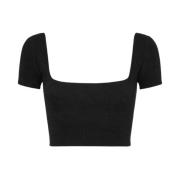 Geëmbosseerde Zwarte Crop Top met Open Rug Me-Fui , Black , Dames