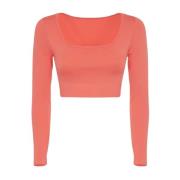 T-Shirt Crop Lange Mouw Seamless F**k , Orange , Dames