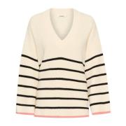 Gestreepte V-hals Pullover Trui Whisper White Soaked in Luxury , White...