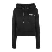 Flock Detail Cropped Hoodie Balmain , Black , Dames