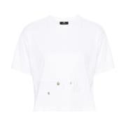 Witte Cropped Jersey T-shirt met Geborduurd Logo Elisabetta Franchi , ...