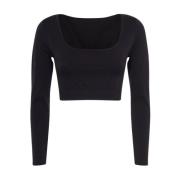 T-Shirt Crop Lange Mouwen Naadloos F**k , Black , Dames