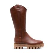 Chunky Sole Leren Laarzen AGL , Brown , Dames