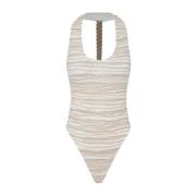 Rugloze Twist Monokini in Gestructureerde Stof Me-Fui , Beige , Dames