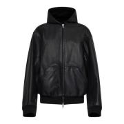 Zwarte Leren Hoodie Jas Balenciaga , Black , Dames