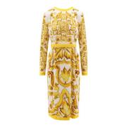 Zijden jurk met Majolica-print en lange mouwen Dolce & Gabbana , Yello...