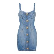 Knoopsluiting korte spijkerjurk Balmain , Blue , Dames