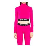 Logo Mockneck Top Fuchsia Lange Mouw Palm Angels , Pink , Dames