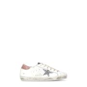 Witte Leren Glitter Ster Sneakers Golden Goose , White , Dames