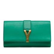 Pre-owned Leather clutches Yves Saint Laurent Vintage , Green , Dames