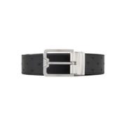 Omkeerbare Adelaar Logo Leren Riem Armani , Black , Heren