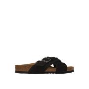 Suède Slides met Kruisband Birkenstock , Black , Heren