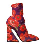 Paarse Bloemen Stretch Enkellaarzen Dolce & Gabbana , Multicolor , Dam...