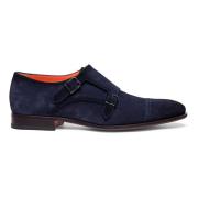 Elegante Suède Dubbele Gesp Schoen Santoni , Blue , Heren