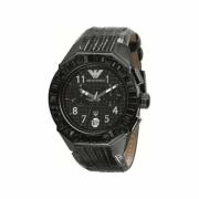 Zwarte Leren Dames Quartz Horloge Emporio Armani , Black , Dames