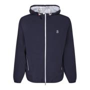 Blauwe Nylon Hoodie Jas Ss24 Brunello Cucinelli , Blue , Heren