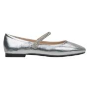 Zilveren Mary Jane Dames Ballet Flats met Decoratieve Band Estro , Gra...