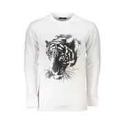 Witte Katoenen Sweatshirt, Geborsteld, Ronde Hals, Printlogo Cavalli C...