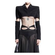 Zwart Geknipte Jas met Kraag Mugler , Black , Dames