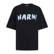 Zwart Logo Print Oversized T-shirt Marni , Black , Dames