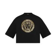 Zwart Katoen Jersey Logo T-shirt Versace , Black , Dames